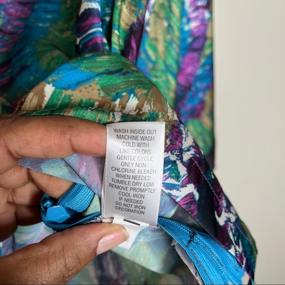 Dana Bachman Water Colors Asymmetric Sleeves Sequin Around Neckline Tunic SZ XL - Picture 9 of 14